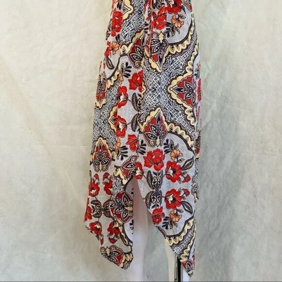 Almost Famous Grey Orange Yellow Spaghetti Strap Pixie BOHO Floral Print Dress M - Picture 12 of 12